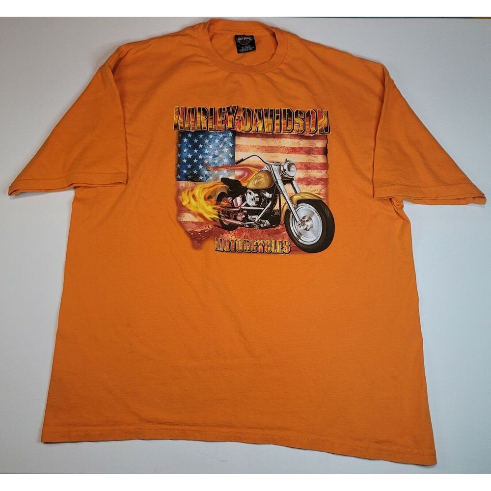 Harley Davidson T-Shirt Mens 3XL. Vintage‎ 03' Bangor Maine Motorcycle Orange.